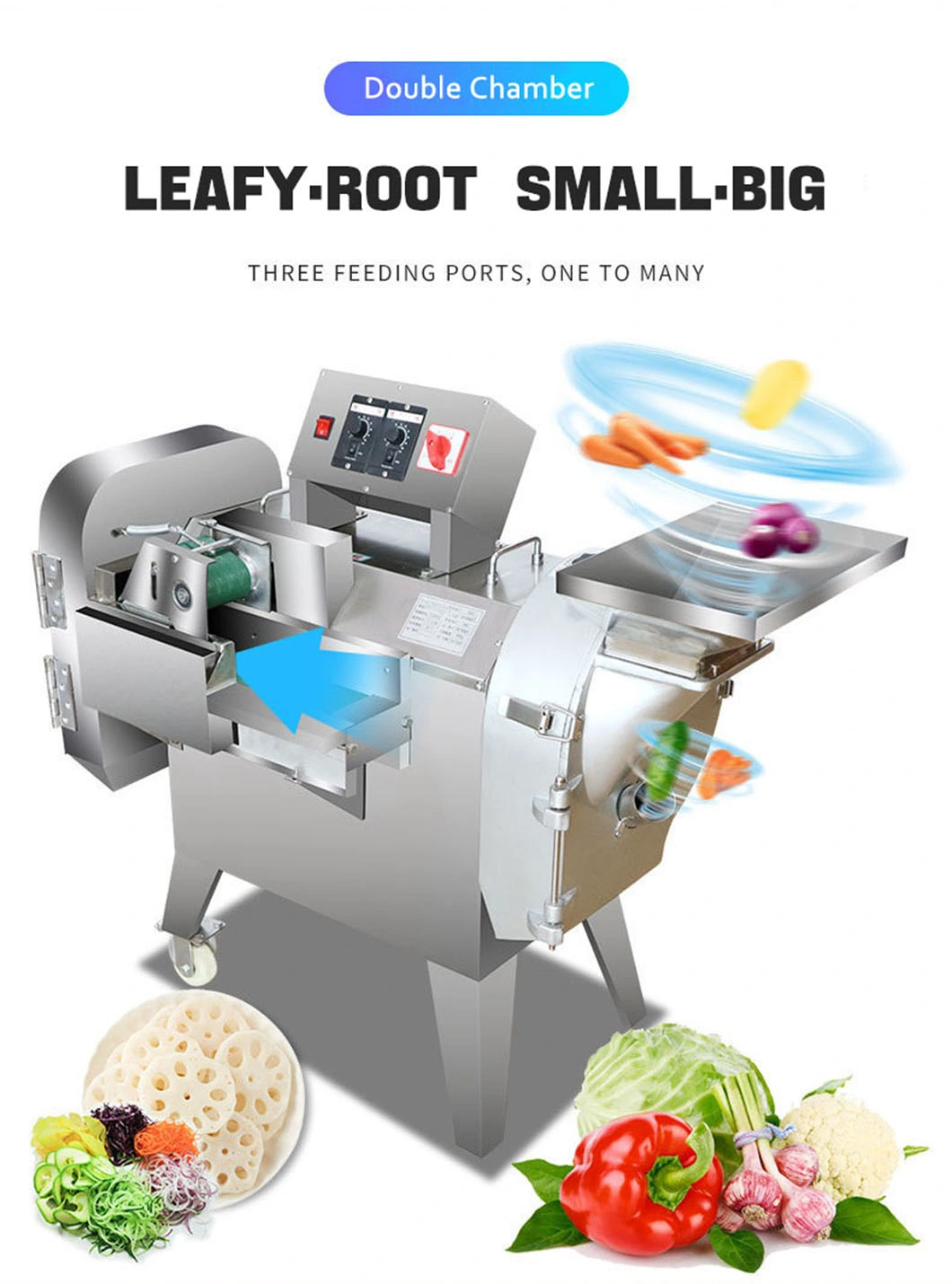 3-Head Multifunctional Large Electric Vegetable Cutter Machine with 3 Blade Sets