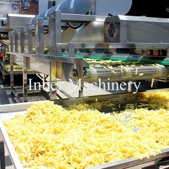 Macchina di nuova concezione per la produzione di patatine.  Piccole patatine fritte che fanno macchina.  Linea di produzione di patatine fritte